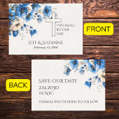 Blaues Blumenkreuz zwei wird eine Hochzeit Save The Date