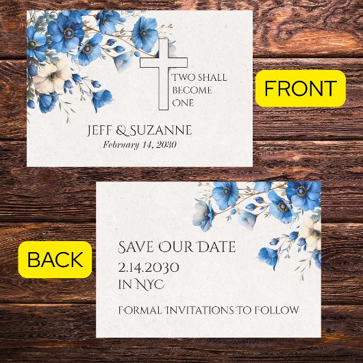 Blaues Blumenkreuz zwei wird eine Hochzeit Save The Date