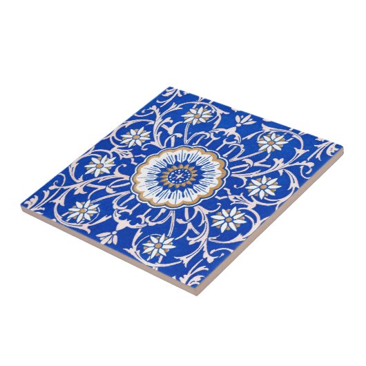 Blaues BlumenMandala-Muster Fliese (Seite)