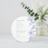 Blaues Blumenmenü Einladung (Stehend Vorderseite)