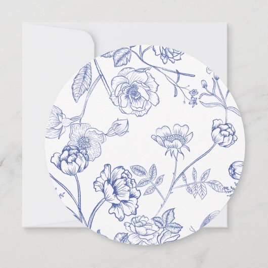 Blaues Blumenmenü Einladung (Rückseite)