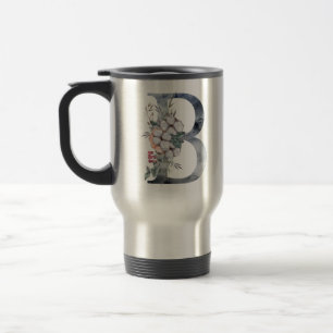 Blaues Blumenmonogramm Initial B Reisebecher