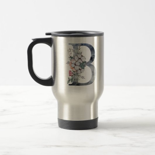 Blaues Blumenmonogramm Initial B Reisebecher (Links)