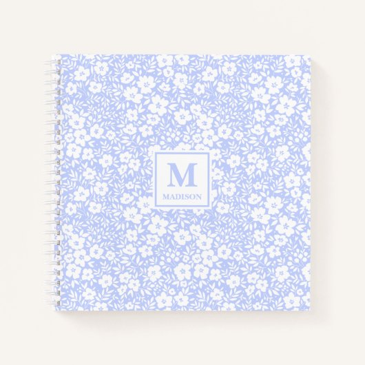 Blaues Blumenmonogramm Notizbuch Journal (Vorderseite)