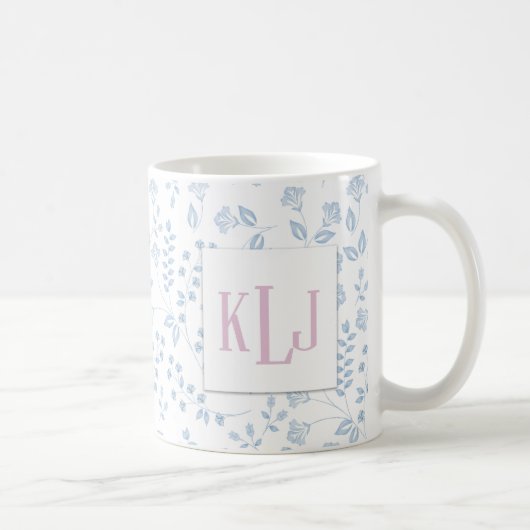 Blaues Blumenmuster 11 oz Klassische Tasse (Rechts)