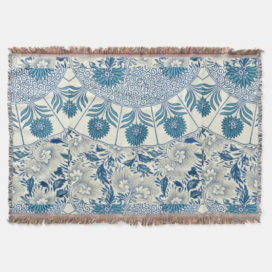Blaues Blumenmuster Antikes asiatisches Design Decke (Vorderseite)