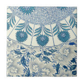 Blaues Blumenmuster Antikes asiatisches Design Fliese (Vorderseite)