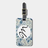 Blaues Blumenmuster Antikes asiatisches Design Gepäckanhänger (Vorderseite vertikal)
