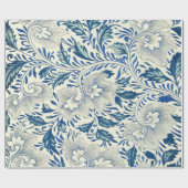 Blaues Blumenmuster Antikes asiatisches Design Geschenkpapier (Flach)
