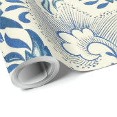 Blaues Blumenmuster Antikes asiatisches Design Geschenkpapier (Rolleneckpunkt)