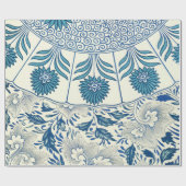 Blaues Blumenmuster Antikes asiatisches Design Geschenkpapier (Flach)