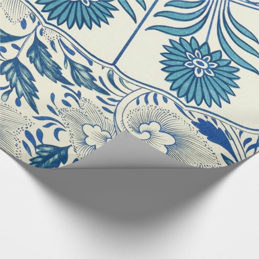 Blaues Blumenmuster Antikes asiatisches Design Geschenkpapier (Ecke)