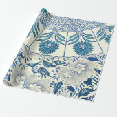 Blaues Blumenmuster Antikes asiatisches Design Geschenkpapier (Ungerollt)