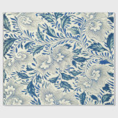 Blaues Blumenmuster Antikes asiatisches Design Geschenkpapier (Flach)