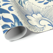 Blaues Blumenmuster Antikes asiatisches Design Geschenkpapier (Rolleneckpunkt)