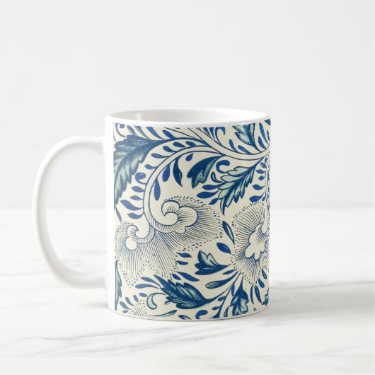 Blaues Blumenmuster Antikes asiatisches Design Kaffeetasse (Links)