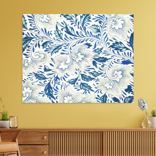 Blaues Blumenmuster Antikes asiatisches Design Leinwanddruck (Insitu (Wohnzimmer))