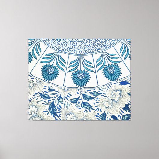Blaues Blumenmuster Antikes asiatisches Design Leinwanddruck (Vorderseite)