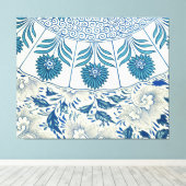 Blaues Blumenmuster Antikes asiatisches Design Leinwanddruck (Insitu (Holzboden))