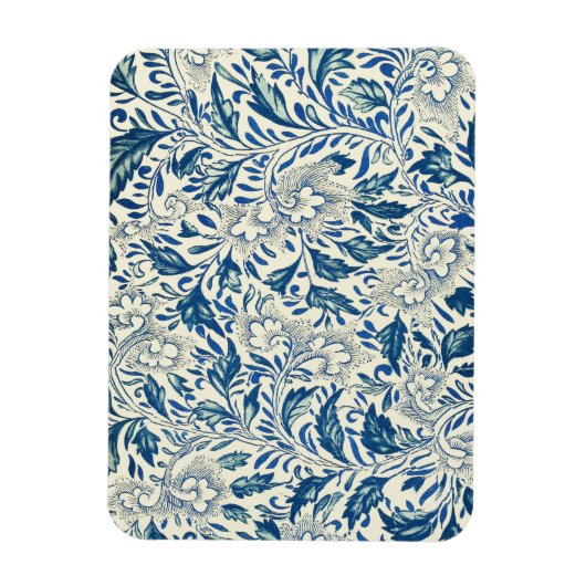 Blaues Blumenmuster Antikes asiatisches Design Magnet (Vertikal)