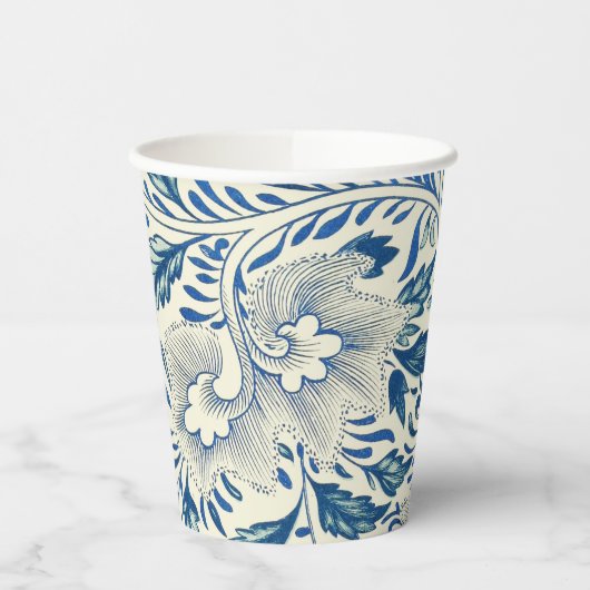 Blaues Blumenmuster Antikes asiatisches Design Pappbecher (Links)