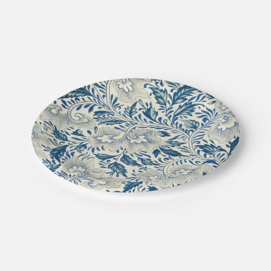 Blaues Blumenmuster Antikes asiatisches Design Pappteller (Schrägansicht)