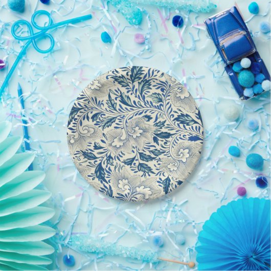 Blaues Blumenmuster Antikes asiatisches Design Pappteller (Party)