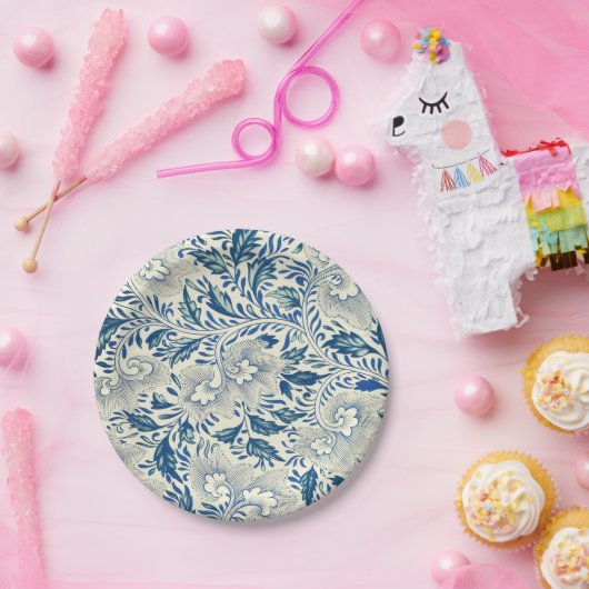 Blaues Blumenmuster Antikes asiatisches Design Pappteller (Party)