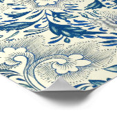 Blaues Blumenmuster Antikes asiatisches Design Poster (Ecke)