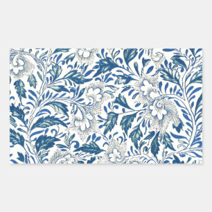 Blaues Blumenmuster Antikes asiatisches Design Rechteckiger Aufkleber