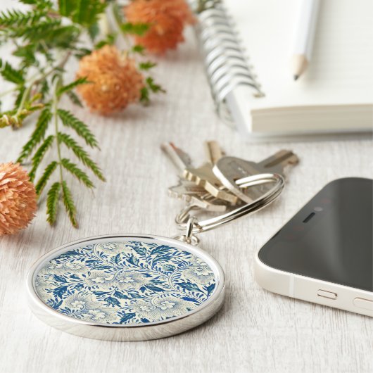 Blaues Blumenmuster Antikes asiatisches Design Schlüsselanhänger (Seite)