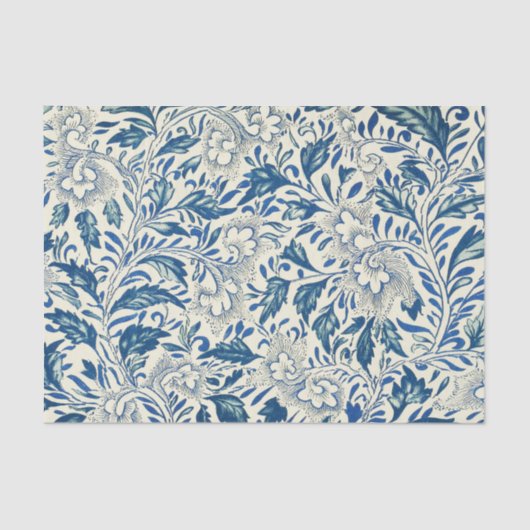 Blaues Blumenmuster Antikes asiatisches Design Seidenpapier (Vorderseite)