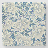 Blaues Blumenmuster Antikes asiatisches Design Steinuntersetzer (Vorderseite)