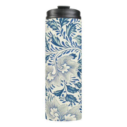 Blaues Blumenmuster Antikes asiatisches Design Thermosbecher (Vorderseite)