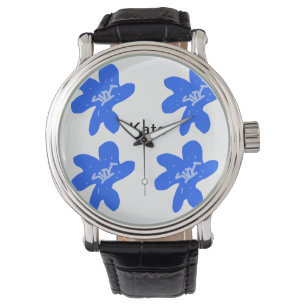 Blaues Blumenmuster Aquarellmuster Armbanduhr