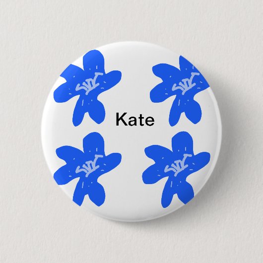 Blaues Blumenmuster Aquarellmuster Button (Vorderseite)