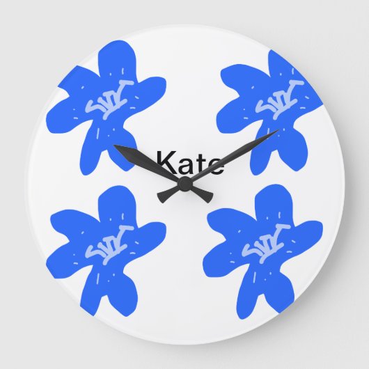 Blaues Blumenmuster Aquarellmuster Große Wanduhr (Vorderseite)