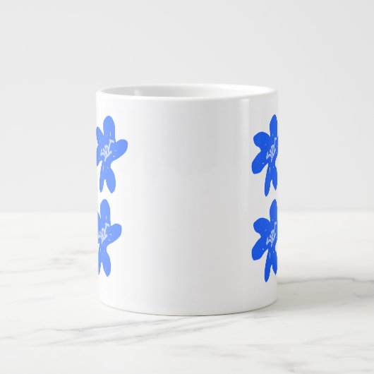 Blaues Blumenmuster Aquarellmuster Jumbo-Tasse (Vorderseite)