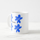 Blaues Blumenmuster Aquarellmuster Kaffeetasse (Vorderseite Links)