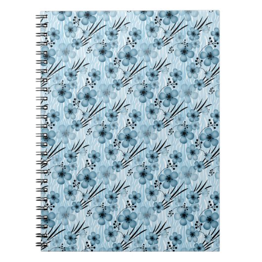 Blaues Blumenmuster auf Tigerhintergrund Notizblock (Vorderseite)