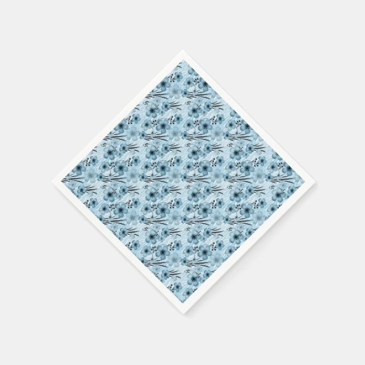 Blaues Blumenmuster auf Tigerhintergrund Serviette (Ecke)