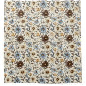Blaues Blumenmuster Boho-Chic-Vorhang in Braun Duschvorhang (Vorderseite)
