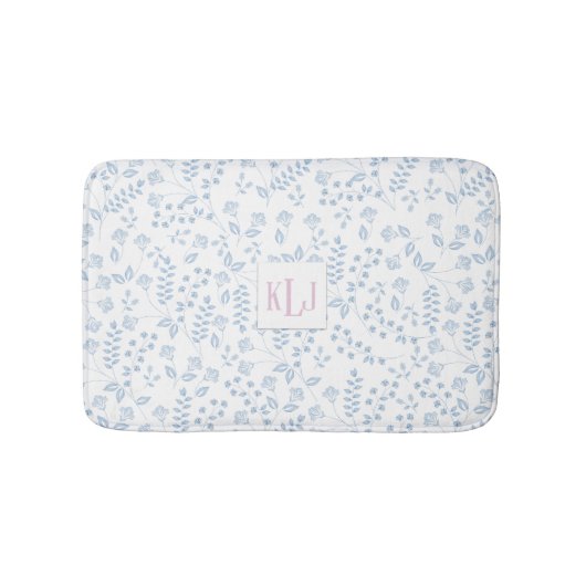 Blaues Blumenmuster Custom Small Bath Mat Badematte (Vorderseite)