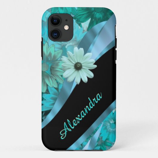 Blaues Blumenmuster des hübschen Aqua Case-Mate iPhone Hülle (Rückseite)