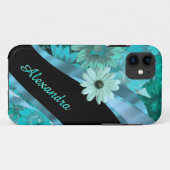 Blaues Blumenmuster des hübschen Aqua Case-Mate iPhone Hülle (Rückseite (Horizontal))