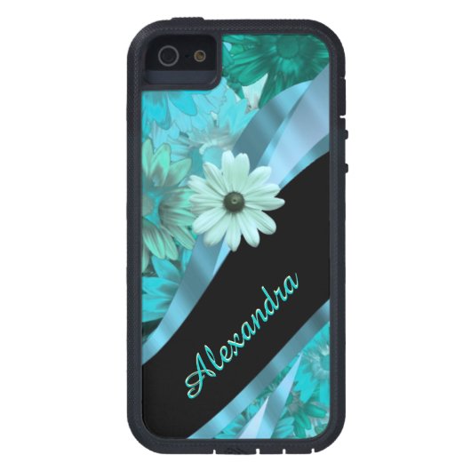 Blaues Blumenmuster des hübschen Aqua Case-Mate iPhone Hülle (Rückseite)