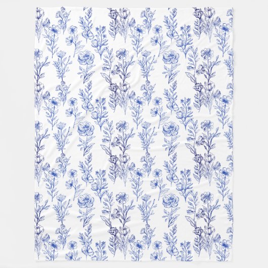blaues Blumenmuster Fleecedecke (Vorderseite)
