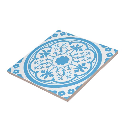 Blaues Blumenmuster Fliese (Seite)