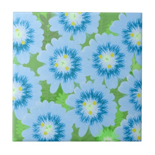 Blaues Blumenmuster Fliese (Vorderseite)