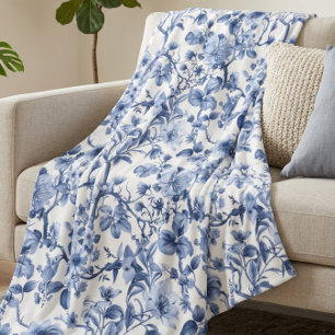 Blaues Blumenmuster im Vintage-Toile-Stil Fleecedecke